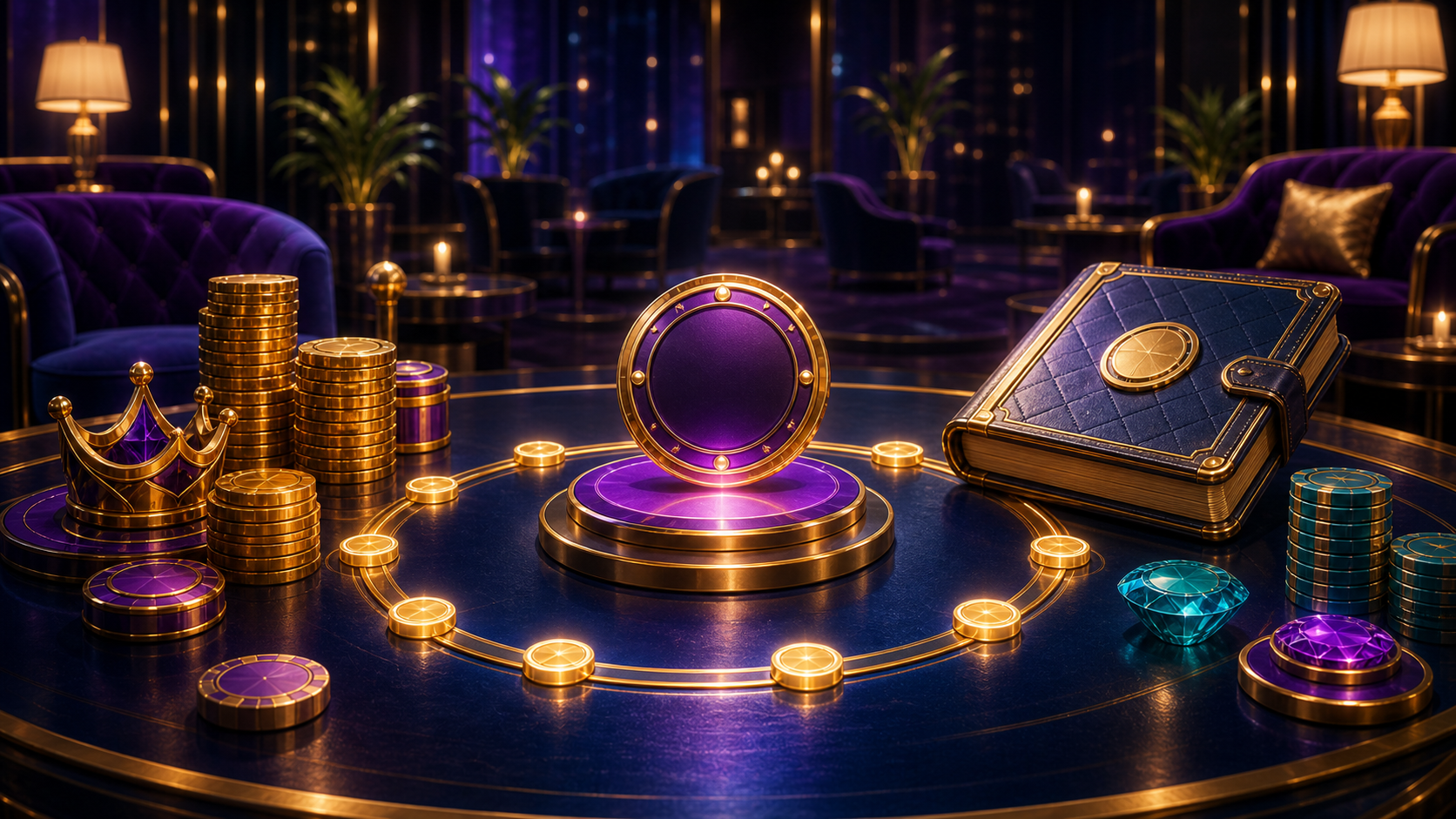 Luxury lounge with closed status path and calm reward markers